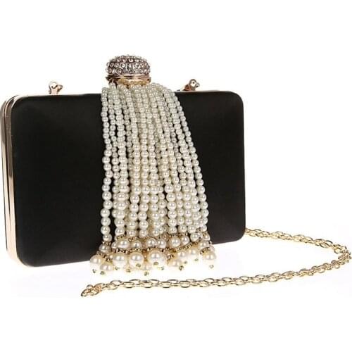 Luxury Gold Rhinestone Tassel Evening Bags Clutches Women Chain Diamond Beaded Shoulder Bag Wedding Party Clutch Purse WY159