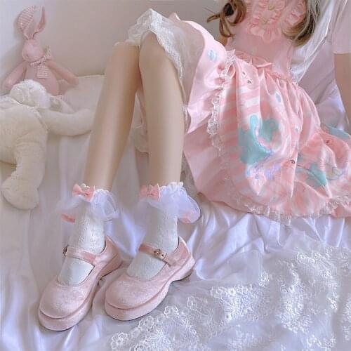 Pink Lovely French Puff Yarn Lace Cotton Socks Girls Cotton Bunching Socks