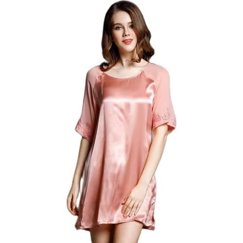 S55125 New Fasjopm Spring and autumn Women Sexy Nightgown embroidered leisure Home-wear Sleepwear 100% Silk Sleepshirts