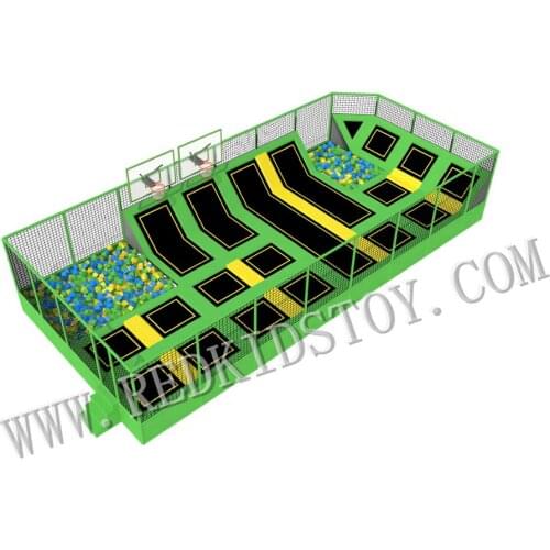 ASTM Certificated Custom-made Gymnastic Trampoline Park With Foam Pit And Basketball Area HZ-LG075