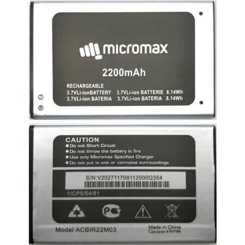 High Quality 3.7V 2200mAh ACBIR22M03 Micromax Q354 Battery for Micromax Q354 mobile phone in stock