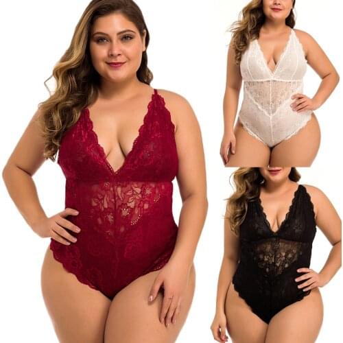 XL-4XL Sexy Bodysuit V-Neck Womens Underwear See Through Lace Sexy Lingerie Porn Body Teddy Woman Exotic Costumes Sex Lingerie