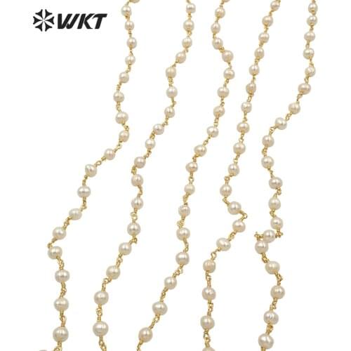 WT-RBC032 Wholesale Natural Freshwater Pearl Chain 5-6mm Pearl Beads Rosary Handmade Necklace For Women