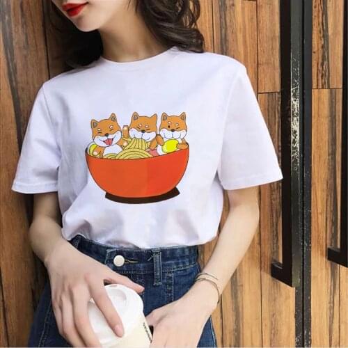 Fun Corgi print Ladies Tshirt Cartoon T Shirt Round Neck Short Sleeve Tshirt Harajuku Womens T-shirt2021 Summer Casual t-shirt