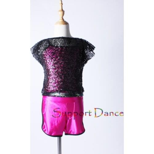 2-Piece Camisole Shorty Unitard Latin Set Toddler Girls Women Sequin Mesh Purple Jazz Contemporary Dance Costume C289