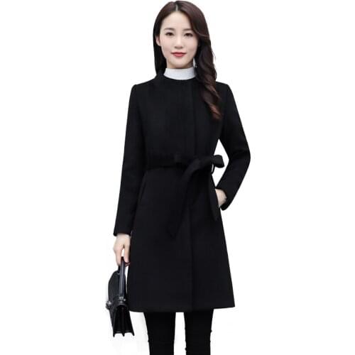 High quality woolen coat female medium long 2020 new wool autumn winter overalls black thicken professional woolen coats womens