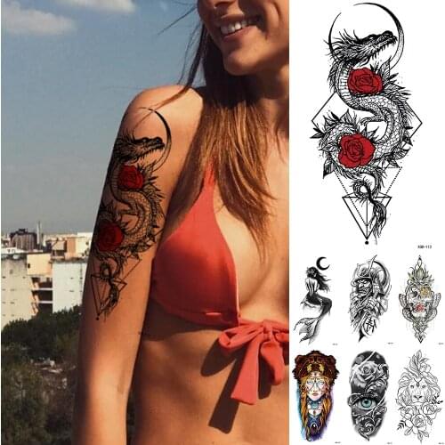 1Pcs Moon Sea Mermaid Temporary Tattoo Sticker Flash Waterproof Tattoos Flowers Skull Mandala Body Art Arm Fake Tatoo Women Men
