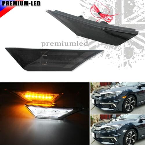 2) OEM JDM Style Smoked Lens LED Side Marker Lights For 2016-up 10th Gen Honda Civic Sedan/Coupe/Hatchback
