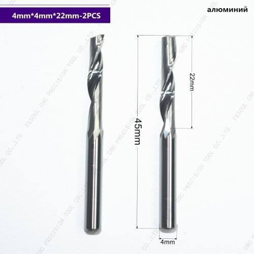 2PCS- 4mm*22mm,Single Flute Spiral end mill cnc solid carbide aluminum engraving milling cutter,aluminum composite panels