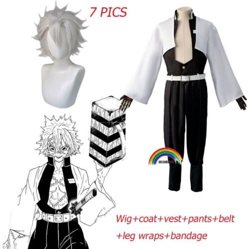 7 PCS Shinazugawa Sanemi Cosplay Costume Demon Slayer Wind Kimetsu No Yaiba Kisatsutai Hashira Uniform Men Sexy Halloween Kimono