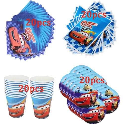 80pcs Disney Cars Theme Disposable Tableware kids Birthday Party Paper Cups +Plates+Napkins+Giftbags Sets Party Supplies