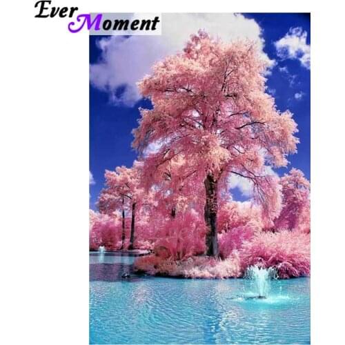 Ever Moment Diamond Painting Pink Flower Tree Decoration 5D DIY Full Square Drill Mosaic Diamond Embroidery Decoration ASF1438