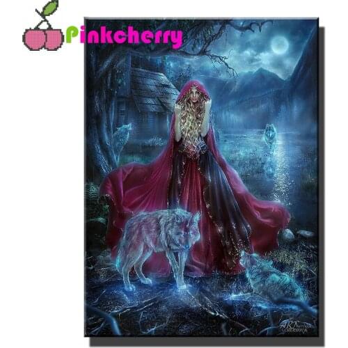 Wolf Woman Diy diamond painting Full Square Round drill 5d diamond embroidery fantasy Darkness Red Girl 3d cross stitch,k995