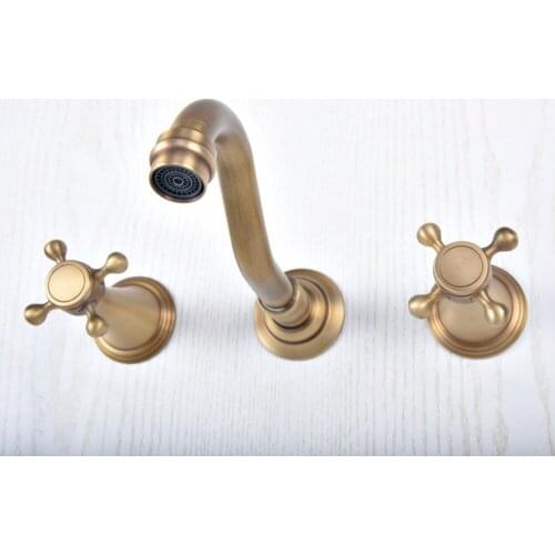 Antique Brass Widespread Wall-Mounted Tub 3 Holes Dual Cross Handles Kitchen Bathroom Tub Sink Basin Faucet Mixer Tap asf513