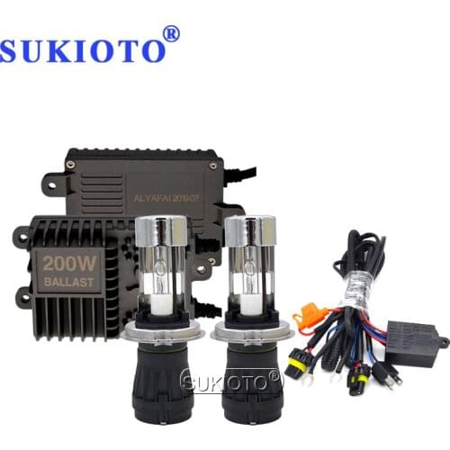 SUKIOTO 1 Set 200W H4 Bixenon HID Conversion Kit Xenon Ballast AC 12V Car Light Reactor 4300K 6000K 8000K H4-3 Hi/Lo Beam Bulb