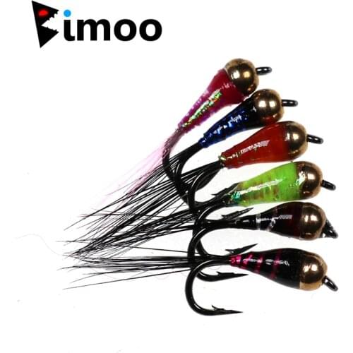 Bimoo 6PCS #14 Brass Bead Head Epoxy Nymph Fly Fast Sinking Fishing Hook for Trout Bluegill Fishing