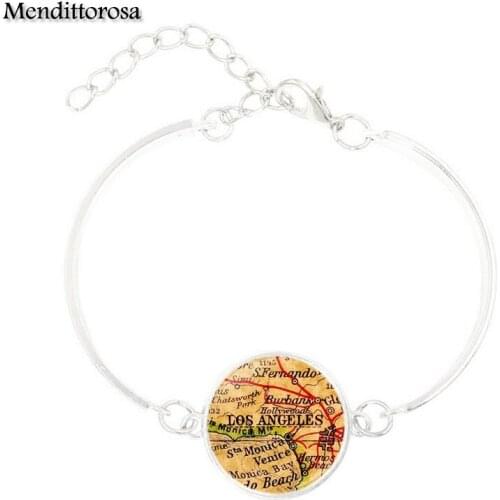 Mendittorosa Brand Bracelet Bangle Glass Bracelet Bangle Silver Bracelet Bangle For Women Los ANGELES Map