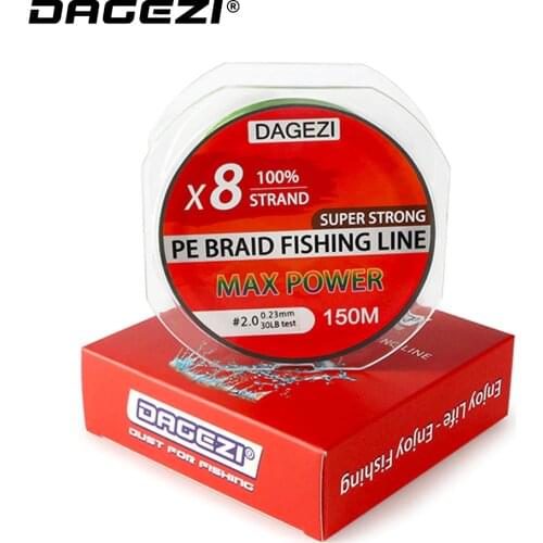 DAGEZI Super Strong 8 strand Weaves 150m 10-80LB smoother brand fishing lines 6colors 100% PE Braided Fishing Line