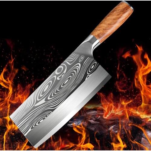 Damascus Veins Kitchen Knife 4Cr13 High Carbon Cleaver Chef Slicing Chopping Knife Ultra Sharp Blade Color Wood Handle Knives