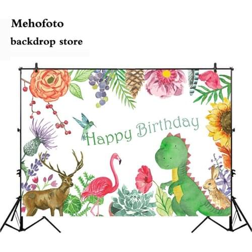 Mehofoto Jungle Birthday Safari Party Backdrops for Photography Animals Photo Background Shoot Studio Dinosaur Cartoon Props 827