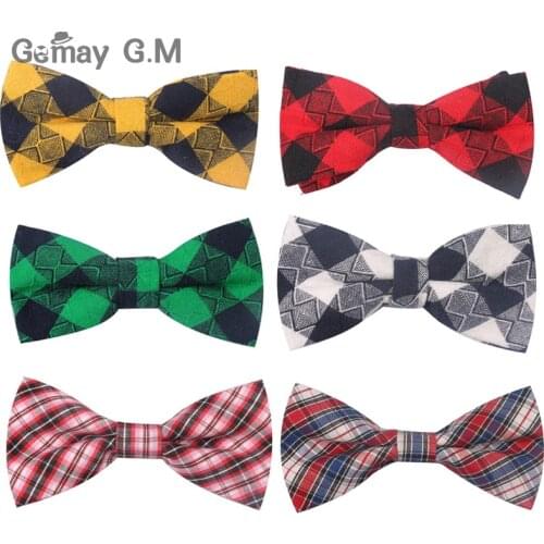 New Plaid Bow ties For Children Baby Neckwear Adjustable Tuxedo Boys Girls Bow Tie For Party Causal Cotton Bowties