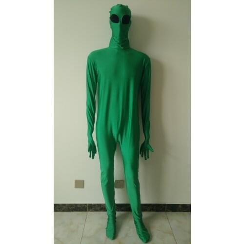 Child kids Adult Green Alien Full Body Suit Spandex Lycra Zentai Bodysuit Stage Performance Costume with crotch zipper