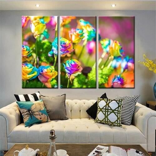 Drop Shipping 3 Pieces Print Colorful Flowers Wall Art Canvas Painting for Living Room Home Decoration Vintage Poster No Frame