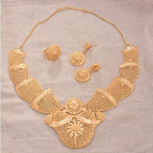 Dubai Jewelry Set for Women Keep Color Pure Copper Plated Gold Luxury Designer Necklace/earrings/ring Jewelry for Wedding Women