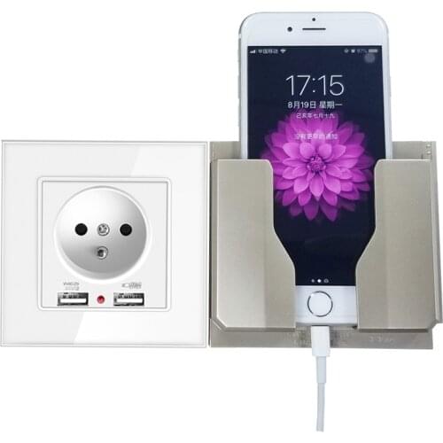 EU wall Power plug Socket with usb outlet, Glass 2A Dual USB Charger plug wall outlet, 16A 2100ma Electrical Wall Power Socket