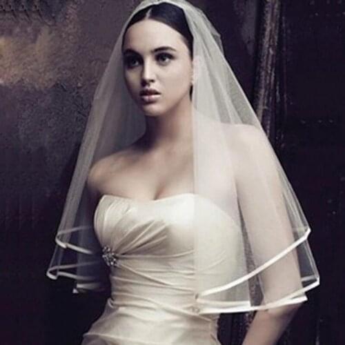 Bridal veil Two Layers Ribbon edge Wedding Veil With Comb 1.5Meters Tulle Bridal Veil For Wedding Dress