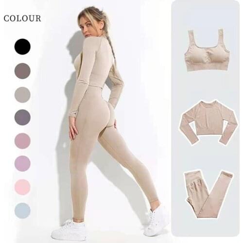Seamless Yoga Set Workout Clothes For Women Sports Gym Set Fitness Clothing Long Sleeve Yoga Suit