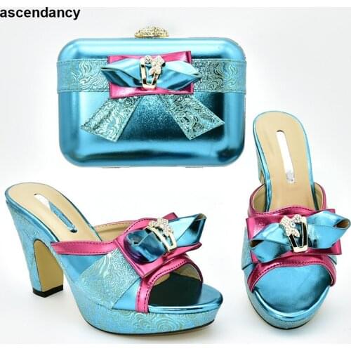 Ladies Shoes with Matching Bags Set Decorated with Rhinestone African Shoe and Bag Set Nigerian Women Party Elegant Slip on Shoe