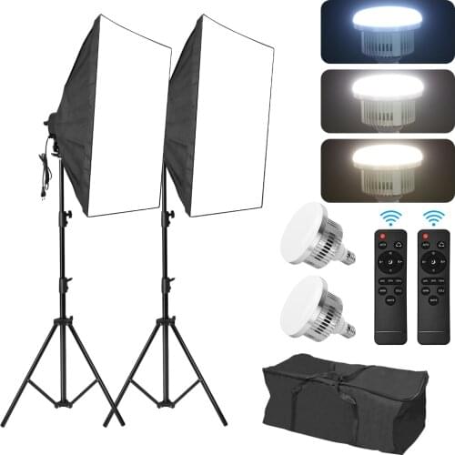 50x70cm Softbox Kit Dimmable 85W Soft Box Studio Output Lighting 3 Color Temperature With Carrying Bag for Photo Shooting Video