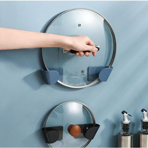 Strong Self-adhesive Porte Couvercle Casserole Adjustable Wall Mounted Pot Lid Holder Plastic Pan Cover Holder Kitchen Stand