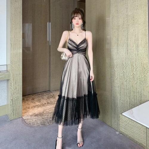 Summer Designer Runway High Quality Dresses Women Sexy Spaghetti Strap Polka Dot Mesh Dress Sleeveless Self Portrait Party Dress