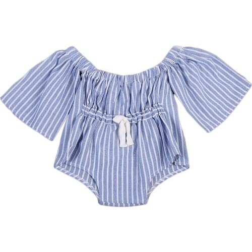 Summer Lovely Kids Baby Girls Clothes Half Sleeve Off-Shoulder Striped Bodysuit Jumpsuit Sunsuit Cute Baby Girls Outfits 0-4T