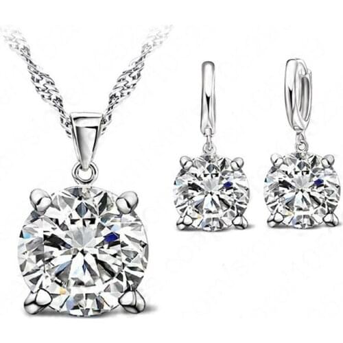 Fashion Austria Crystal Earrings Necklace Jewelry Sets Classic Wedding Dress 925 Sterling Silver Fashion Pendant Necklace