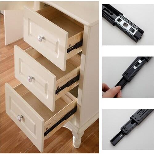 Soft Closing Drawer Slide 10-20 Inch Tri-Fold Full Lengthened Ball Bearing Guide Sliding Door Rail Drawer Hardware Axis Slide