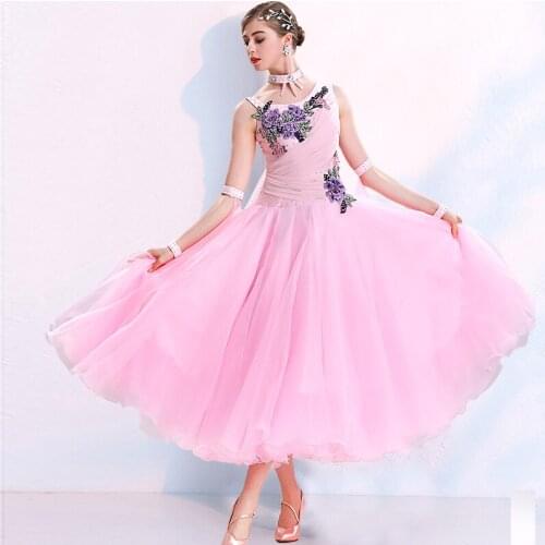 New Ballroom Dance Costume For Women Modern Dance Practice Dress Waltz Dance Performance Clothes 4 Colors Long Dress DQL1166