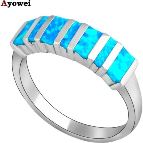 New Arrival Fashion Opal jewelry Silver Stamped fashion jewelry Blue Opal Party Rings USA SZ #6#7#8#9 OR480A