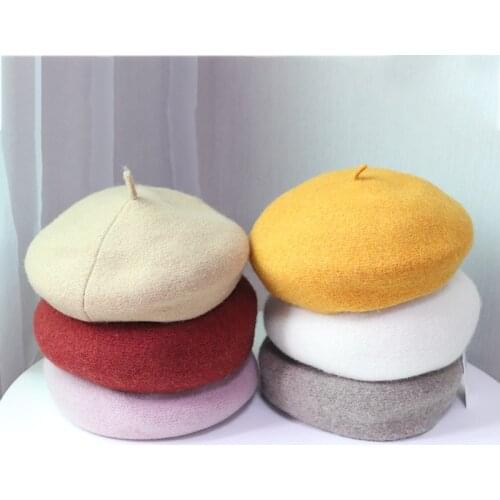 New knitted wool beret female winter ring pumpkin hat pure color simple British celebrity painter hat berets caps for women hat