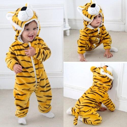 Tiger Costume Baby Girl Clothes Cartoon Cute Hooded Climbing Pajamas Romper Baby Boy Keep warm in autumn winter Clothing Set