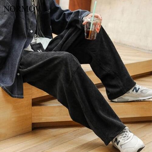 NORMOV Autumn Fashion Pants Solid Color Patchwork Loose Corduroy Trousers Casual Japanese Style Straight Wide Leg Pants