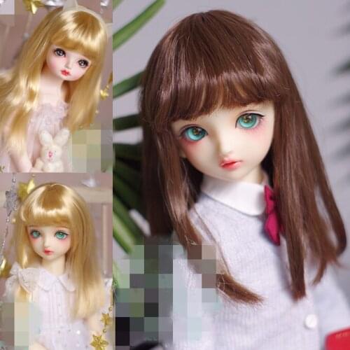 BJD Doll Wig suitable for 1-3 1-4 1-6 1-8size baby soft silk bangs dark brown long straight hair doll accessories