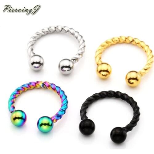 PiercingJ 2-8pcs 10MM Stainless Steel Clip On Fake Piercings Unscrew Ear Nose Cartilage Septum Rings Body Jewelry CBR Horseshoe