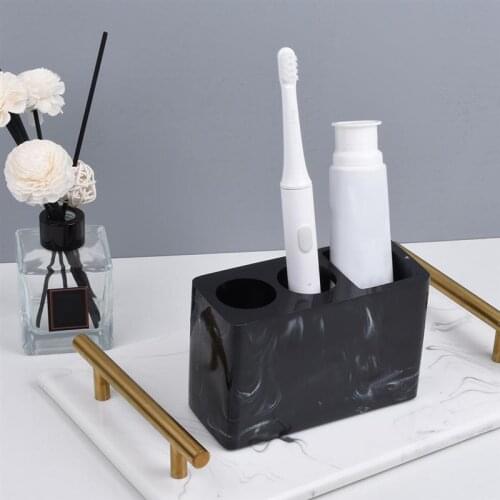 1pc Resin Marble Texture Toothbrush Holder Stand Bathroom Toothpaste Pedestal