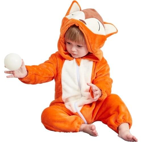 Purim Halloween Costumes Baby Boys Girls Cartoon Animal Fox Costume Onesie Kigurumi Infant Toddler Romper Jumpsuit Flannel