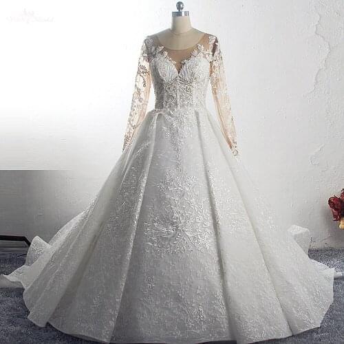 RSW1548 Robe De Mariee Illusion Back Lace Up Boat Neckline Full Sleeves Wedding Gowns
