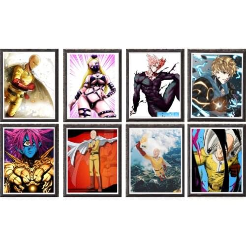 Saitama Genos Garou Anime Poster One Punch Man Wall Decorative Art Prints Wallpaper,8 x 10 Inches,No Frame,8PCS