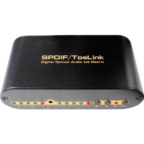 SPDIF TOSLINK Digital Optical Audio True Matrix 4x2 Switch Switcher Splitter 4 In 2 Out Video Converter Remote Control